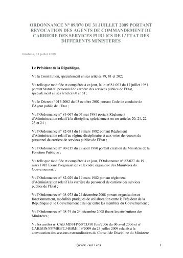 ORDONNANCE NÂ° 09/070 DU  31 JUILLET 2009 PORTANT - 7sur7.cd