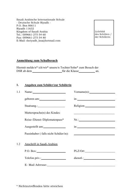 Anmeldeformular fÃ¼r Grundschule und Sekundarstufe - Deutsche ...