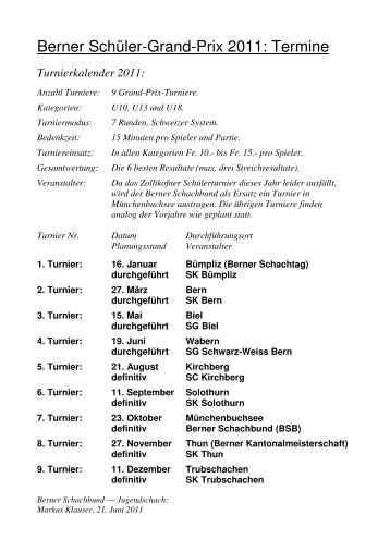 Turnierkalender - Schachklub Solothurn