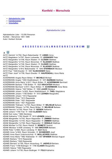 ABC-Listen zum Familienbuch Konfeld - Morscholz 1801-1899 - WGfF