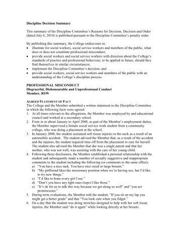 Discipline Decision Summary - Ontario College of Social Workers ...