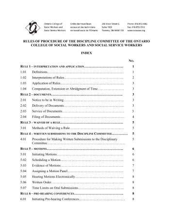 Rules of Practice and Procedure of the Discipline Committee