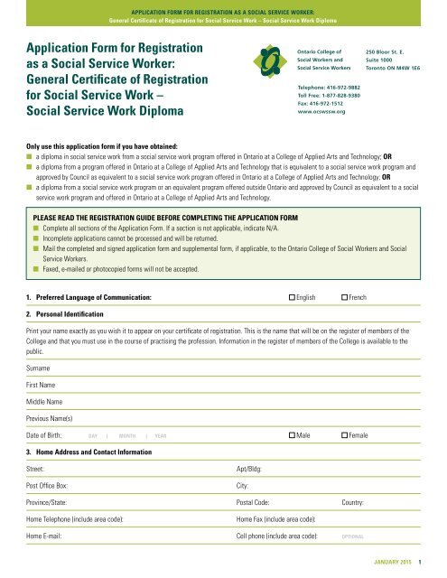 Application Form for Registration as a Social Service Worker ...