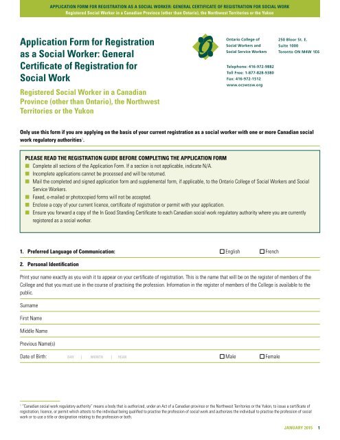 Application Form - Ontario College of Social Workers and Social ...
