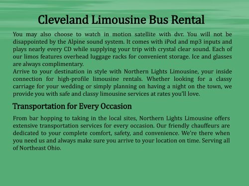 Cleveland Limousine Bus Rental