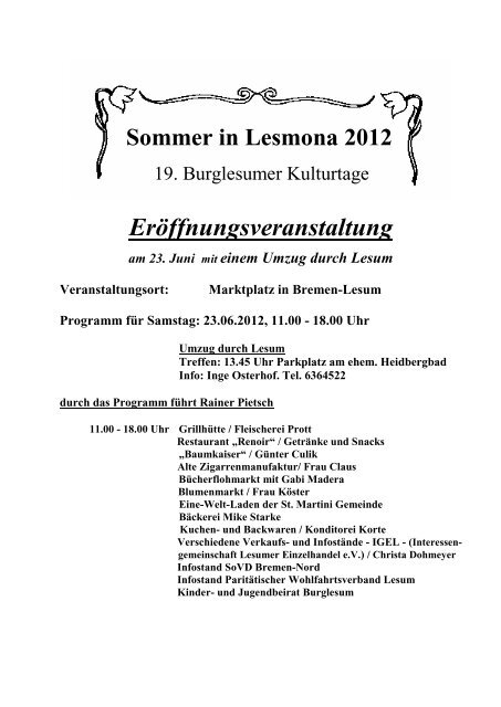 Sommer in Lesmona 2012 - Lesum.de