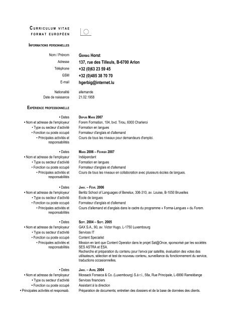 137 Rue Des Tilleuls B 6700 Arlon 32 0 63 23 59 45 Internet