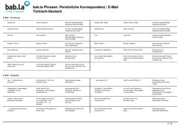 Phrasen: PersÃ¶nliche Korrespondenz | E-Mail (TÃ¼rkisch ... - Bab.la