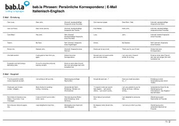 Phrasen: PersÃ¶nliche Korrespondenz | E-Mail (Italienisch ... - Bab.la