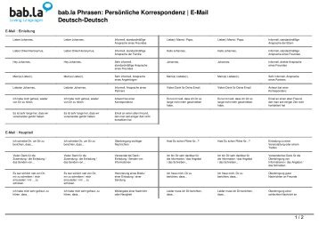 Phrasen: PersÃ¶nliche Korrespondenz | E-Mail (Deutsch ... - Bab.la