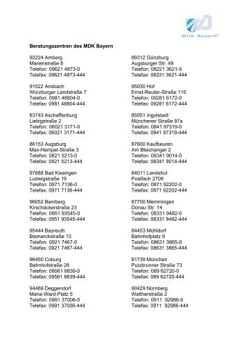 Beratungszentren des MDK Bayern 92224 Amberg MarienstraÃe 8 ...