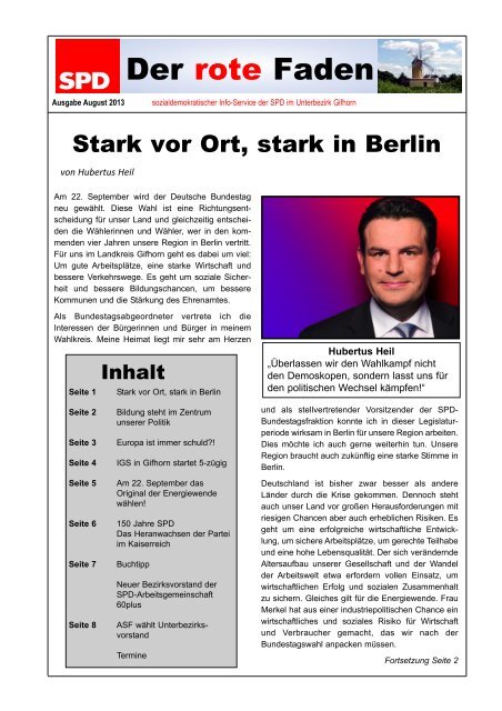 Der rote Faden, Ausgabe 8/13 - SPD Unterbezirk Gifhorn