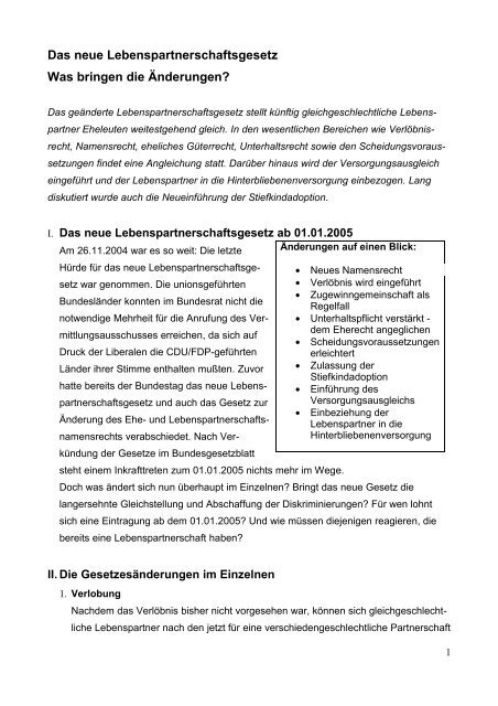 Lebenspartnerschaftsgesetz häusliche gemeinschaft