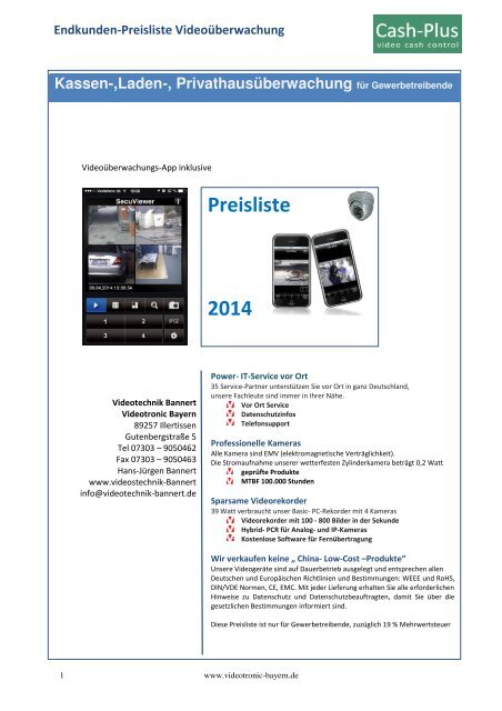 Preisliste Endkunden Cash-plus 2014