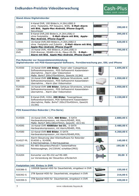 Preisliste Endkunden Cash-plus 2014