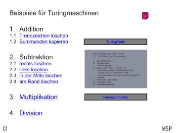 MSP 01 Beispiele fÃ¼r Turingmaschinen 1. Addition 2 ... - Mspengler.de