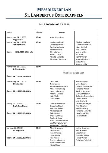 messdienerplan st. lambertus ostercappeln - St. Marien Bad Essen