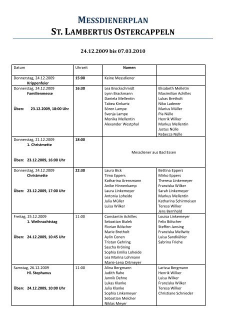 messdienerplan st. lambertus ostercappeln - St. Marien Bad Essen