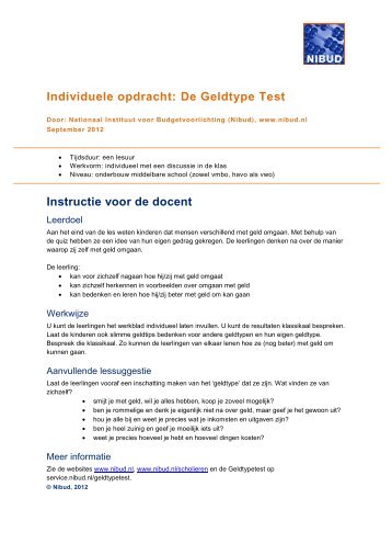 Individuele opdracht: De Geldtype Test Instructie voor de ... - Nibud