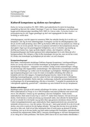 Kulturell kompetanse og skolens nye lÃ¦replaner - Landslaget ...