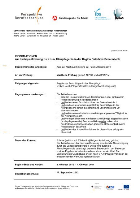 INFORMATIONEN zur Nachqualifizierung zur / zum Altenpfleger/in ...