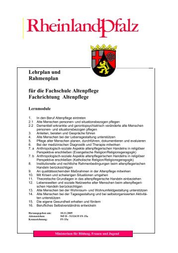 Lehrplan und Rahmenplan fÃ¼r die Fachschule Altenpflege ...