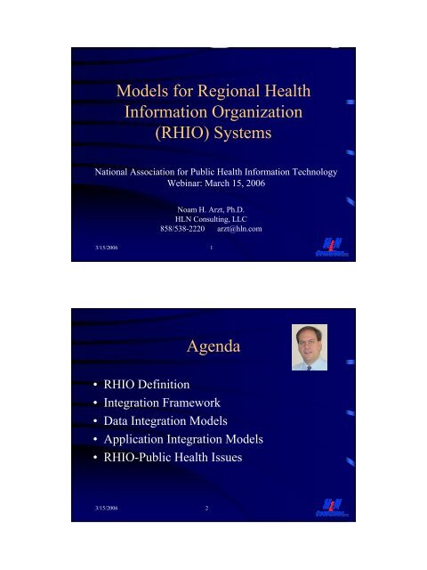 Models for Regional Health Information Organization (RHIO ...
