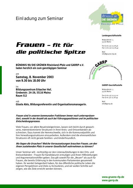 Frauen – fit für die politische Spitze - Grüne im Rhein-Pfalz-Kreis