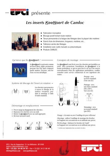 Les inserts KeeNsert de Camloc - EPCI ENGINEERING