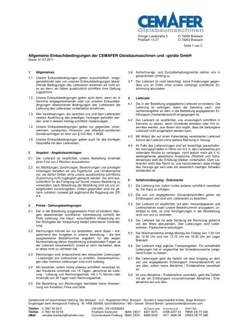 Allgemeine Einkaufsbedingungen, Stand 01.07.2011 - Cemafer GmbH