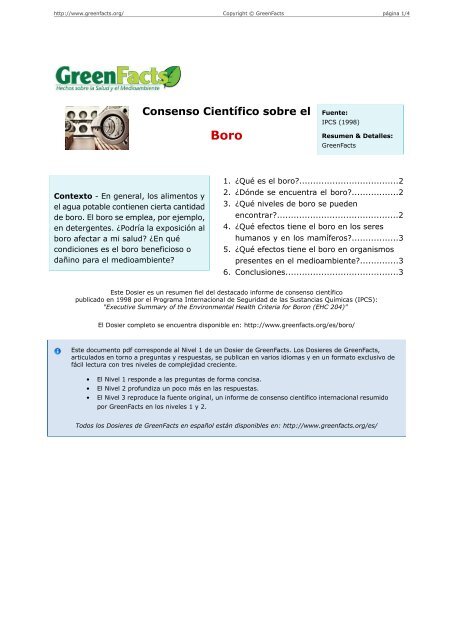 Consenso Científico sobre el Boro - GreenFacts