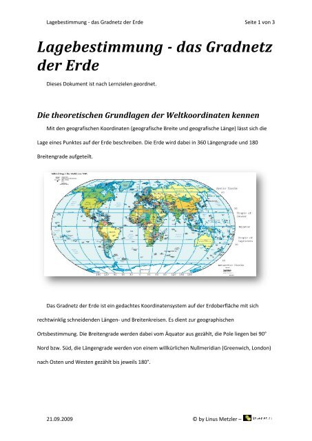 Lagebestimmung - das Gradnetz der Erde - limenet.ch