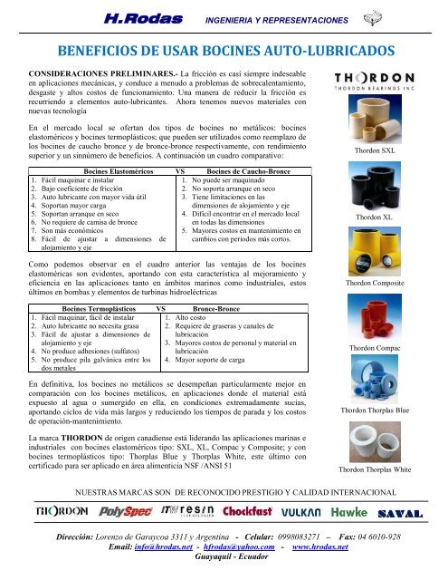 THORDON ECUADOR: BENEFICIOS DE USAR BOCINES AUTO-LUBRICADOS