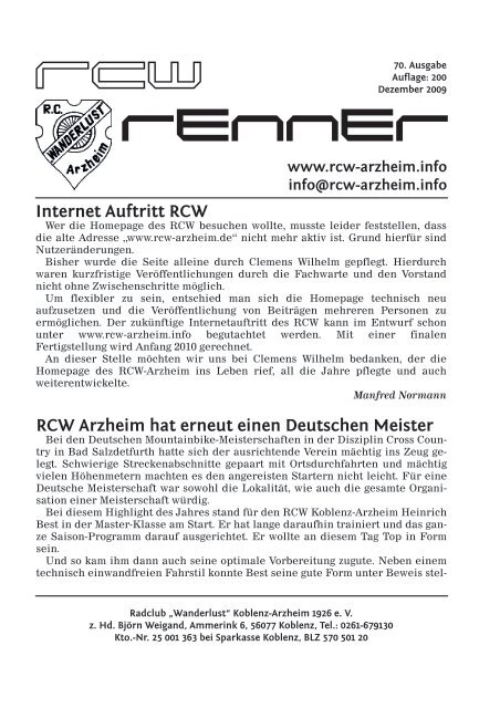 RCW renner - Radclub "Wanderlust"