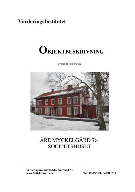 VÃ¤rderingsInstitutet OBJEKTBESKRIVNING ÃRE ... - Abersten