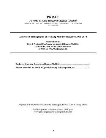 Annotated Bibliography of Housing Mobility Research 2006-2010