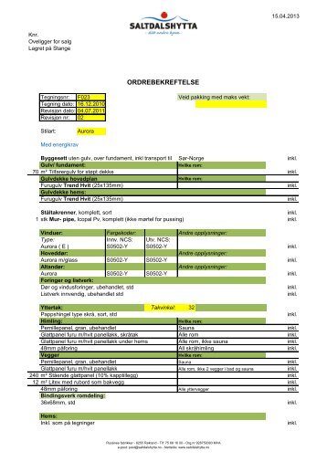 ORDREBEKREFTELSE - Saltdalshytta