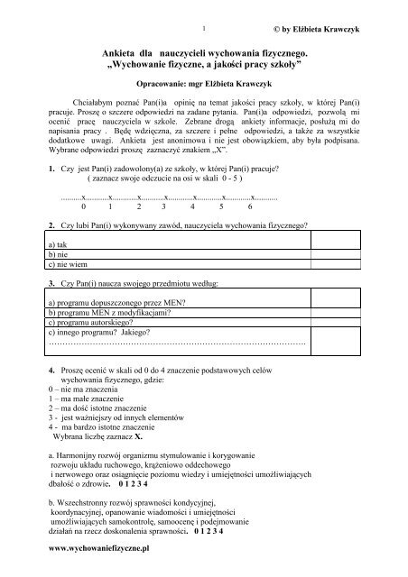 Ankieta Dla Nauczycieli Wychowania Fizycznego A Zwychowanie