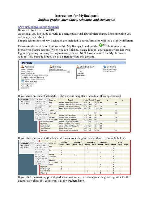 MyBackpack instructions. Ursuline Academy of Dallas