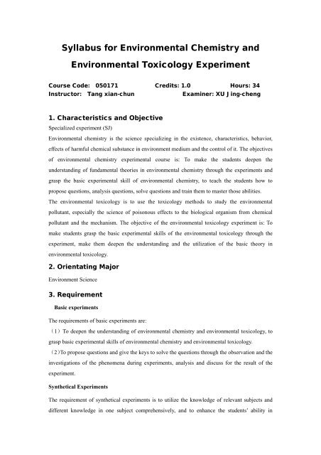 Syllabus for Environmental Chemistry and Environmental ...