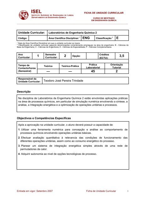 LaboratÃ³rios de Engenharia QuÃ­mica 2 - ISEL