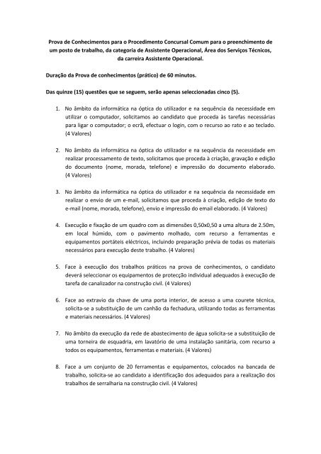 Prova de Conhecimentos para o Procedimento Concursal ... - ISEL