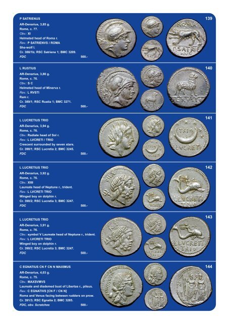 P SATRIENUS AR-Denarius, 3,85 g. Rome, c. 77. Obv.: XI Helmeted ...