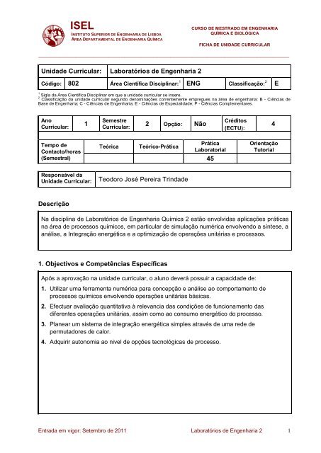 Unidade Curricular: LaboratÃ³rios de Engenharia 2 ENG E 1 2 ... - ISEL