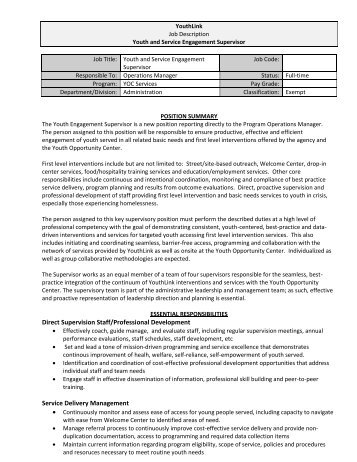 JOB DESCRIPTION FORMAT - YouthLink