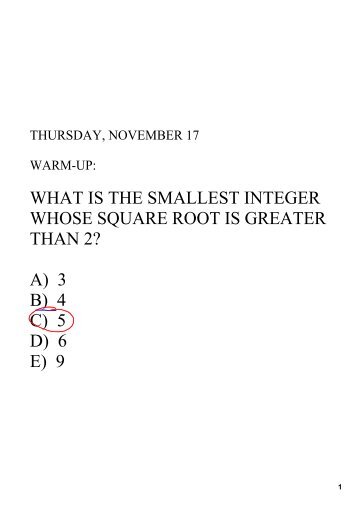 what is the smallest integer whose square root is greater than 2?