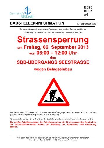 Strassensperrung - Gemeinde Uttwil