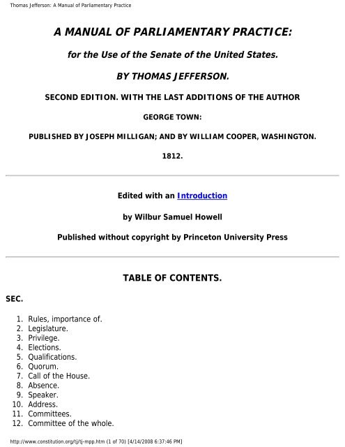 Thomas Jefferson: A Manual of Parliamentary Practice
