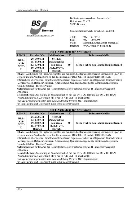 Lehrgangsplan 2011 - Behinderten-Sportverband Berlin e.v.