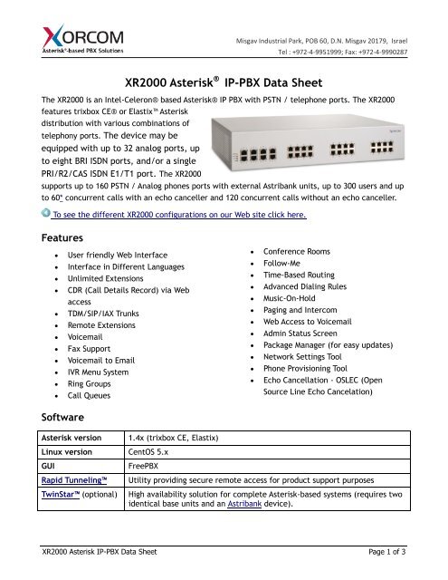 Xr00 Asteriska I Ip Pbx Data Sheet Voip Talk